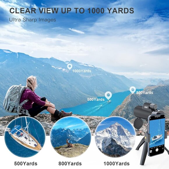 12X42 Monocular Telescope with Smartphone Holder Tripod High Power Prism Monocul - Picture 4 of 8